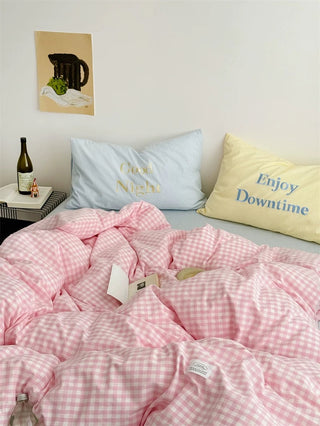 Pastel Creamy Pink Gingham Bedding Set