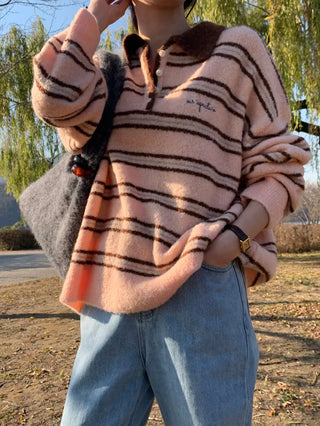 striped polo sweater