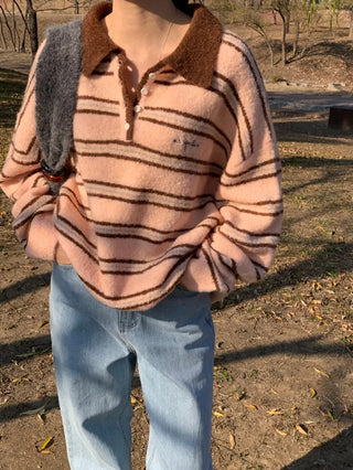 striped polo sweater