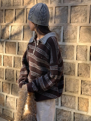 striped polo sweater