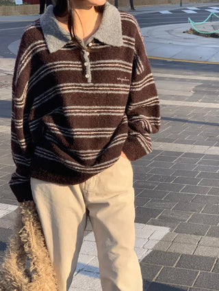 striped polo sweater