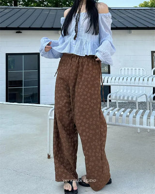 flower drawstring pants