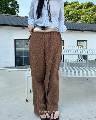flower drawstring pants