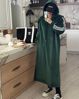 hooded velvet dress
