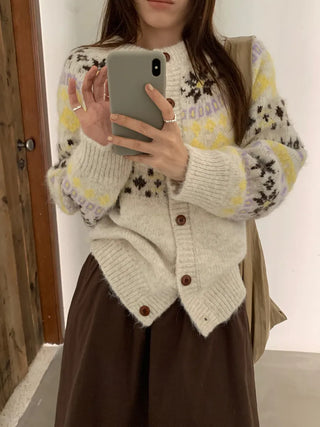 contrast jacquard cardigan