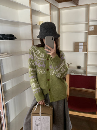 contrast jacquard cardigan