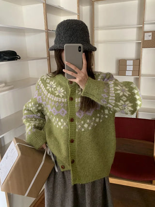 contrast jacquard cardigan