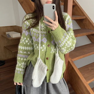 contrast jacquard cardigan