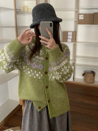 contrast jacquard cardigan