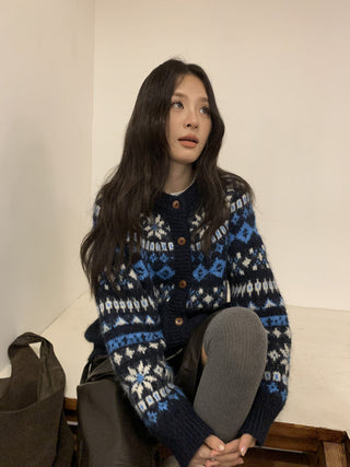 contrast jacquard cardigan