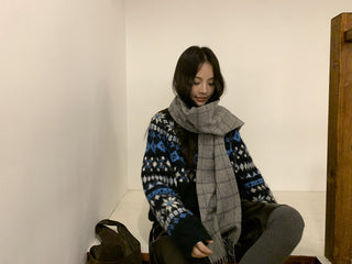 contrast jacquard cardigan