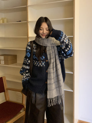 contrast jacquard cardigan