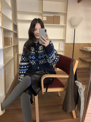 contrast jacquard cardigan