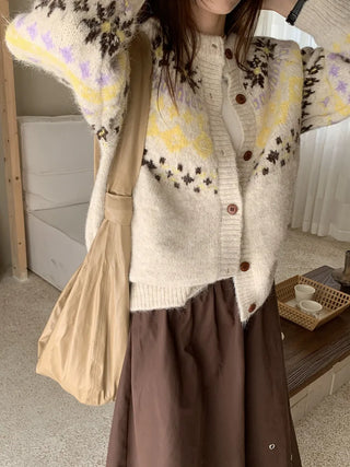 contrast jacquard cardigan