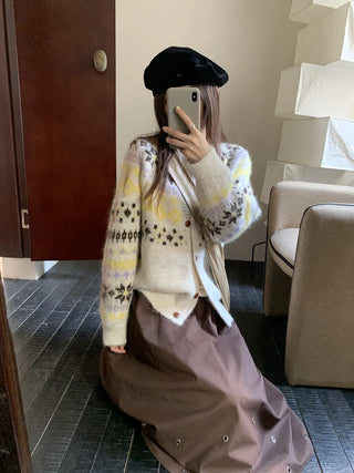 contrast jacquard cardigan