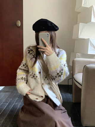 contrast jacquard cardigan