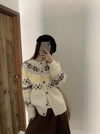 contrast jacquard cardigan