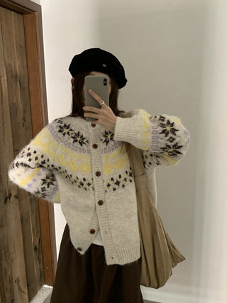 contrast jacquard cardigan