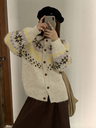 contrast jacquard cardigan