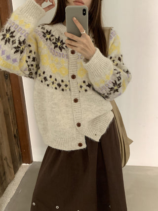 contrast jacquard cardigan