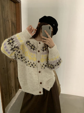 contrast jacquard cardigan