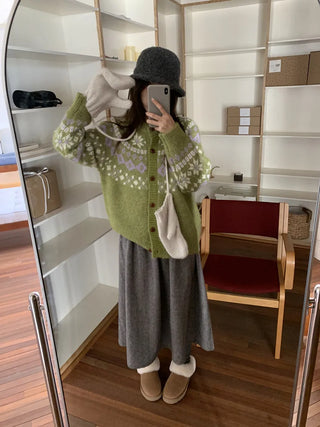 contrast jacquard cardigan