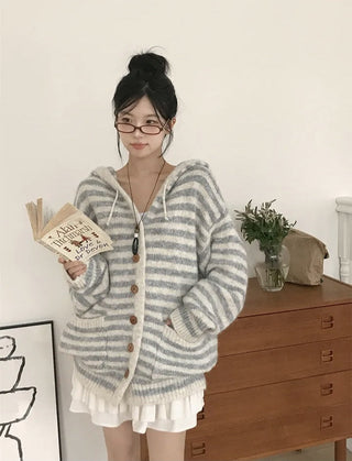 striped hooded cardigan