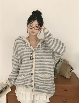 striped hooded cardigan