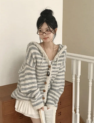 striped hooded cardigan