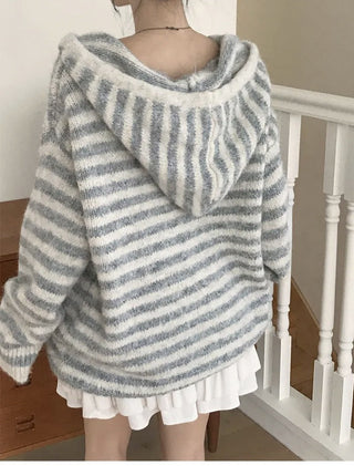 striped hooded cardigan