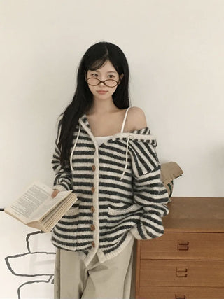 striped hooded cardigan