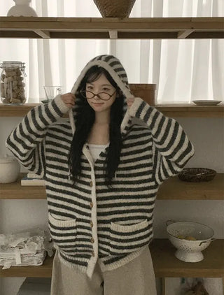 striped hooded cardigan