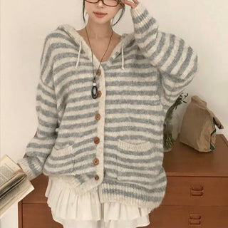 striped hooded cardigan