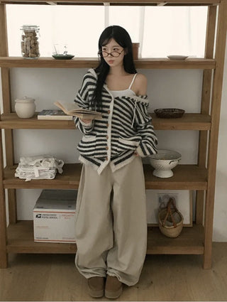 striped hooded cardigan