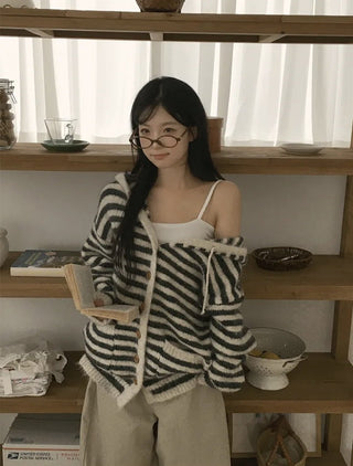 striped hooded cardigan
