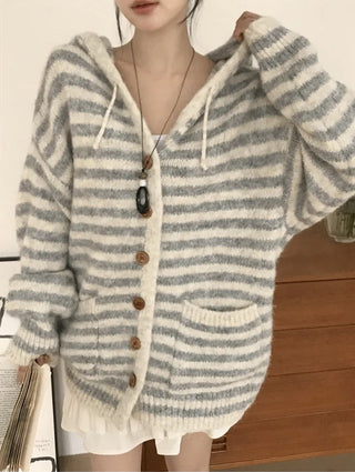 striped hooded cardigan