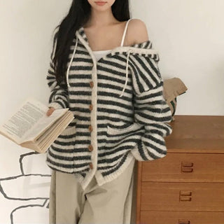 striped hooded cardigan