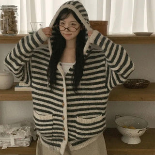 striped hooded cardigan