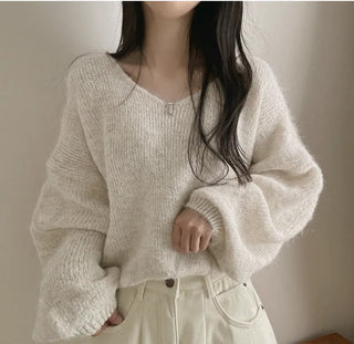 v-neck furry sweater
