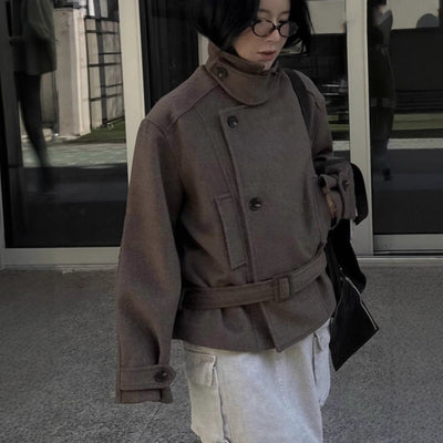 lace-up wool coat