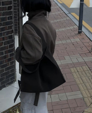 lace-up wool coat