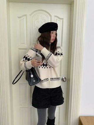 jacquard knit cardigan