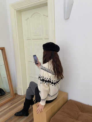 jacquard knit cardigan