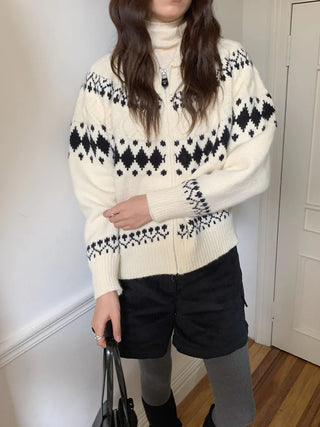 jacquard knit cardigan
