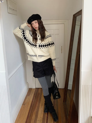 jacquard knit cardigan