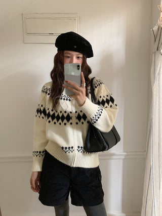 jacquard knit cardigan