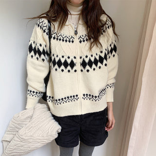 jacquard knit cardigan