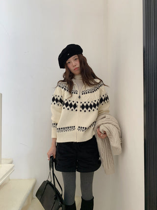 jacquard knit cardigan