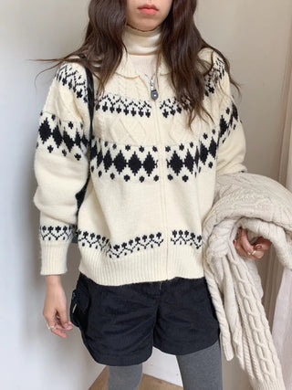 jacquard knit cardigan