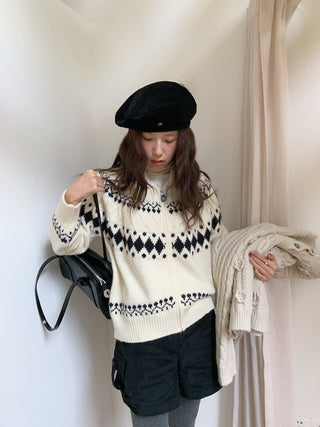 jacquard knit cardigan